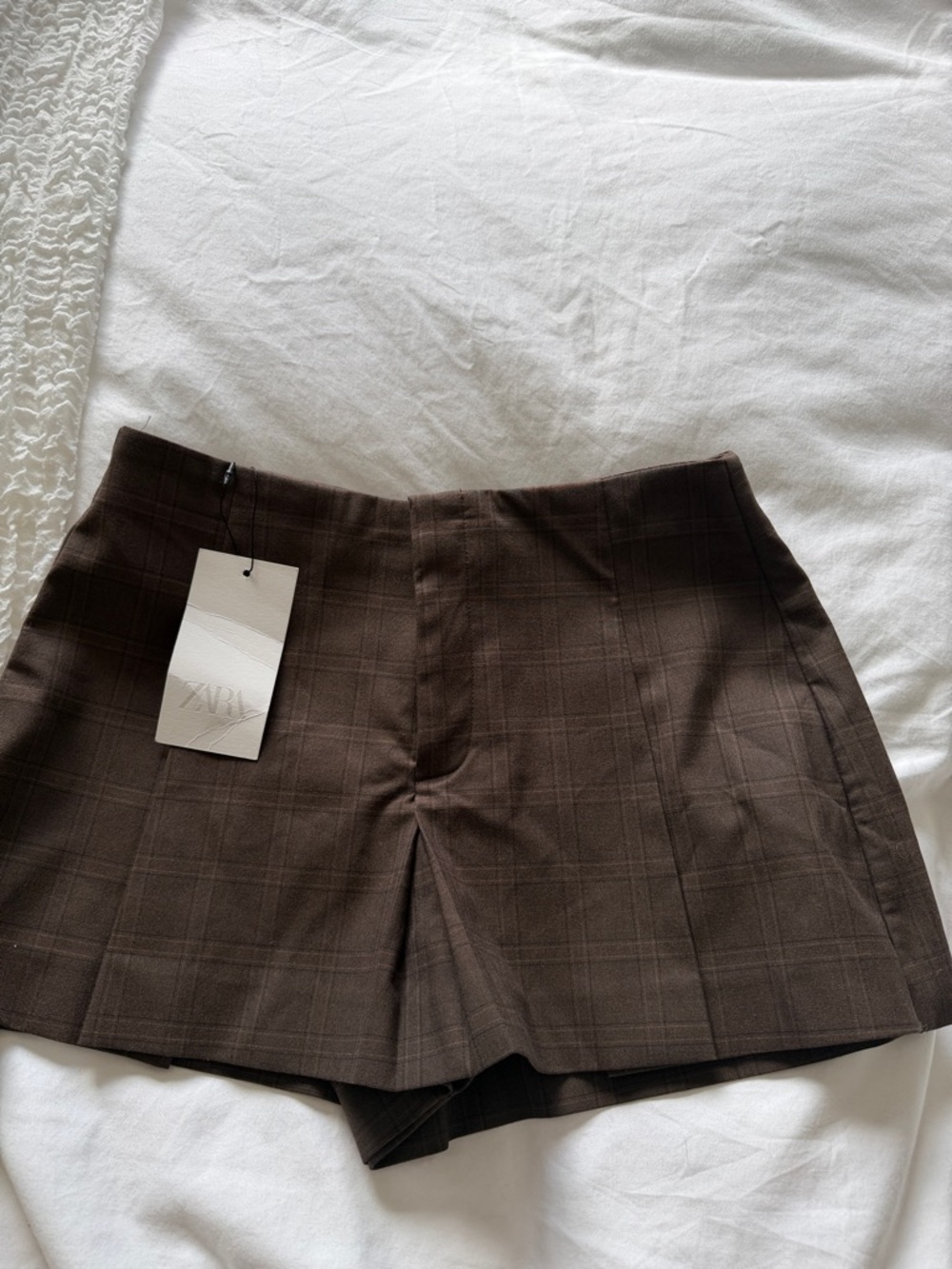ZARA Brown Plaid Tailored Skort